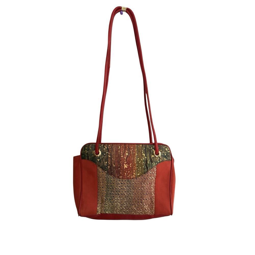Tres Zeta Abstract Art Red Suede Leather Crossbody Handbag Purse Italy Vintage